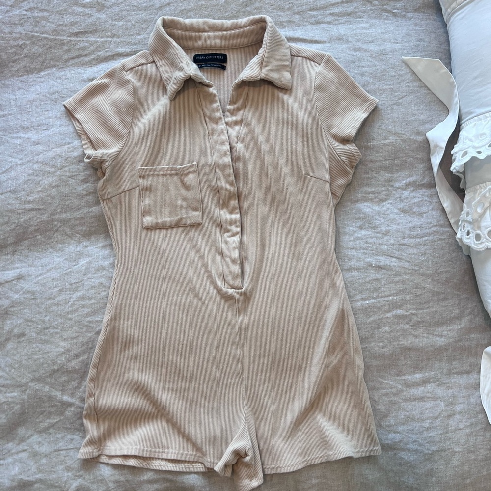 Beige Short Sleeve Romper
